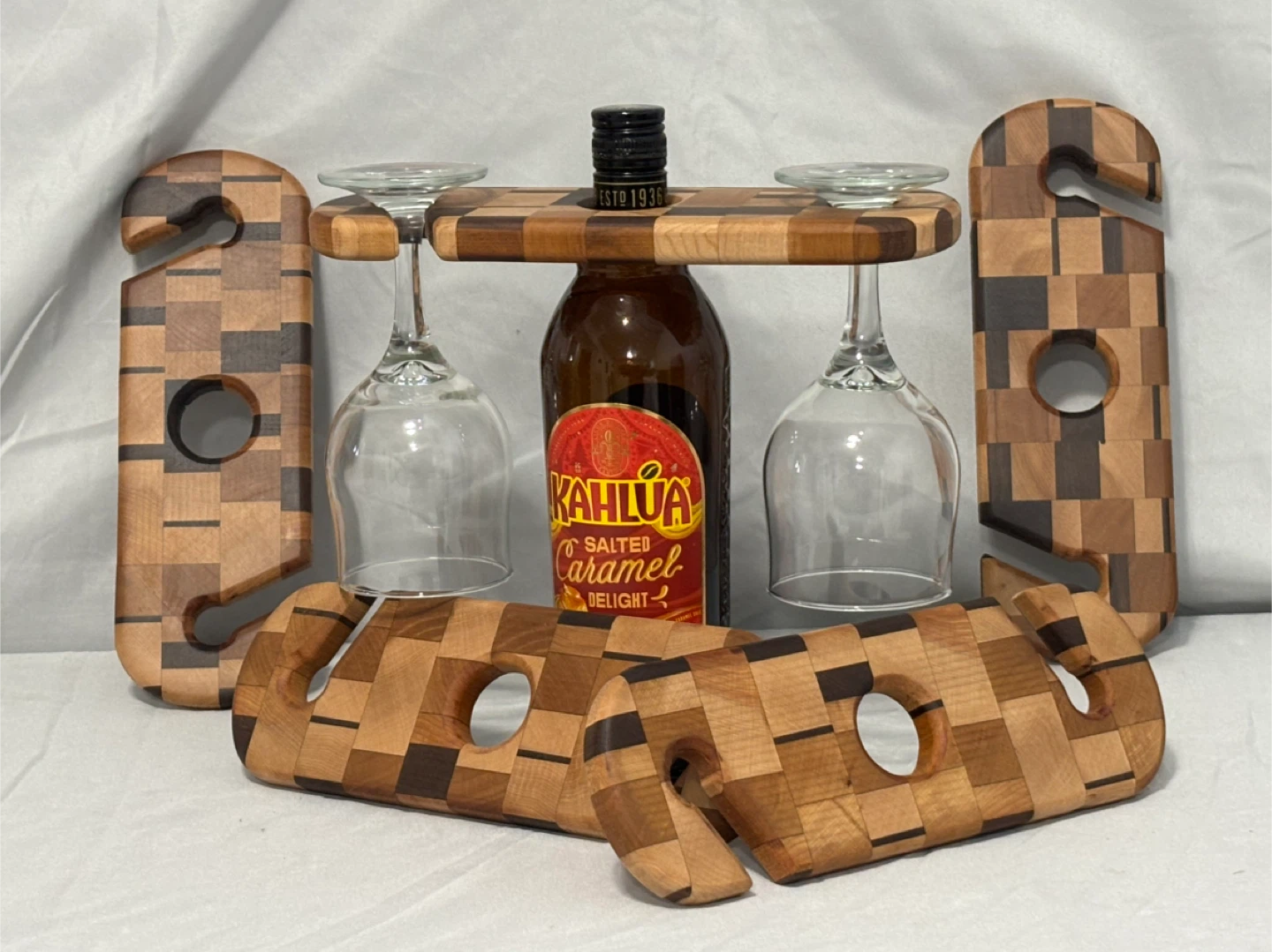 Handmade Wooden Wine Glass & Bottle Holder - photo 3