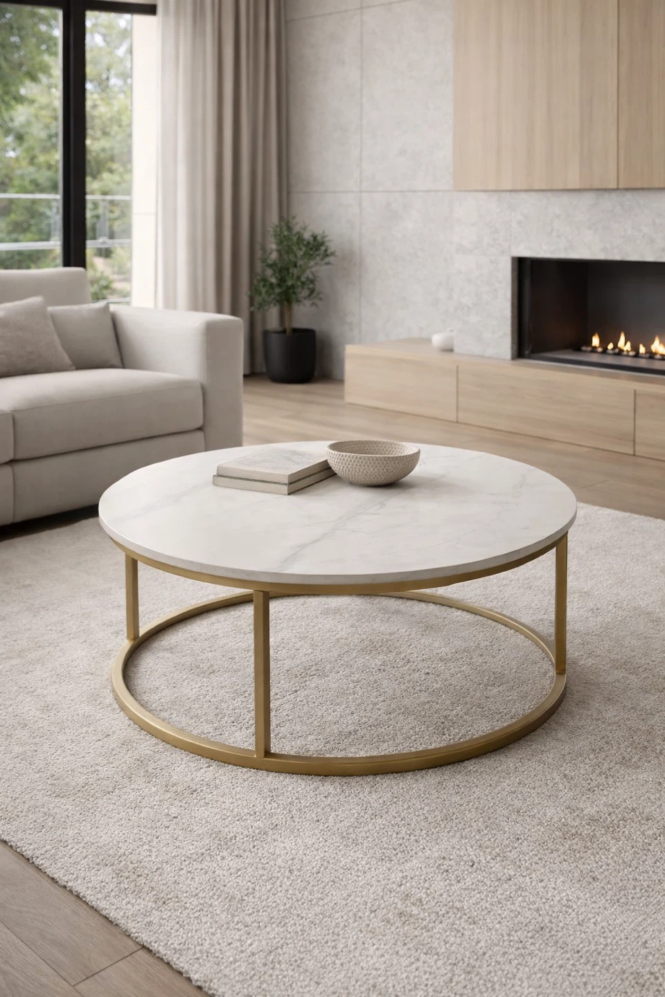 Round Coffee Table - White Marble Top, Gold Frame