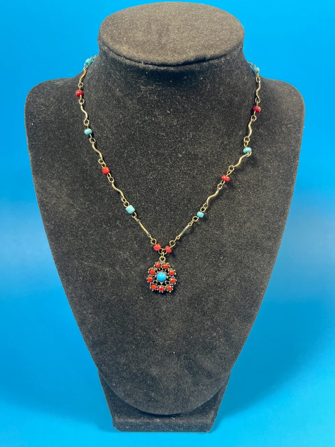 Red & Turquoise Beaded Necklace