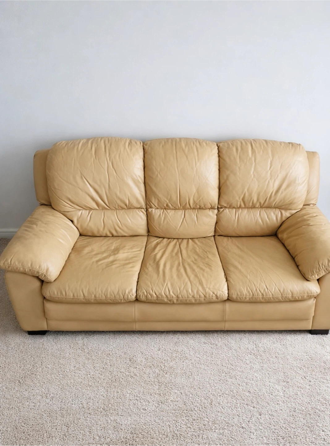 Beige Leather Couch – 3 Seater - photo 2
