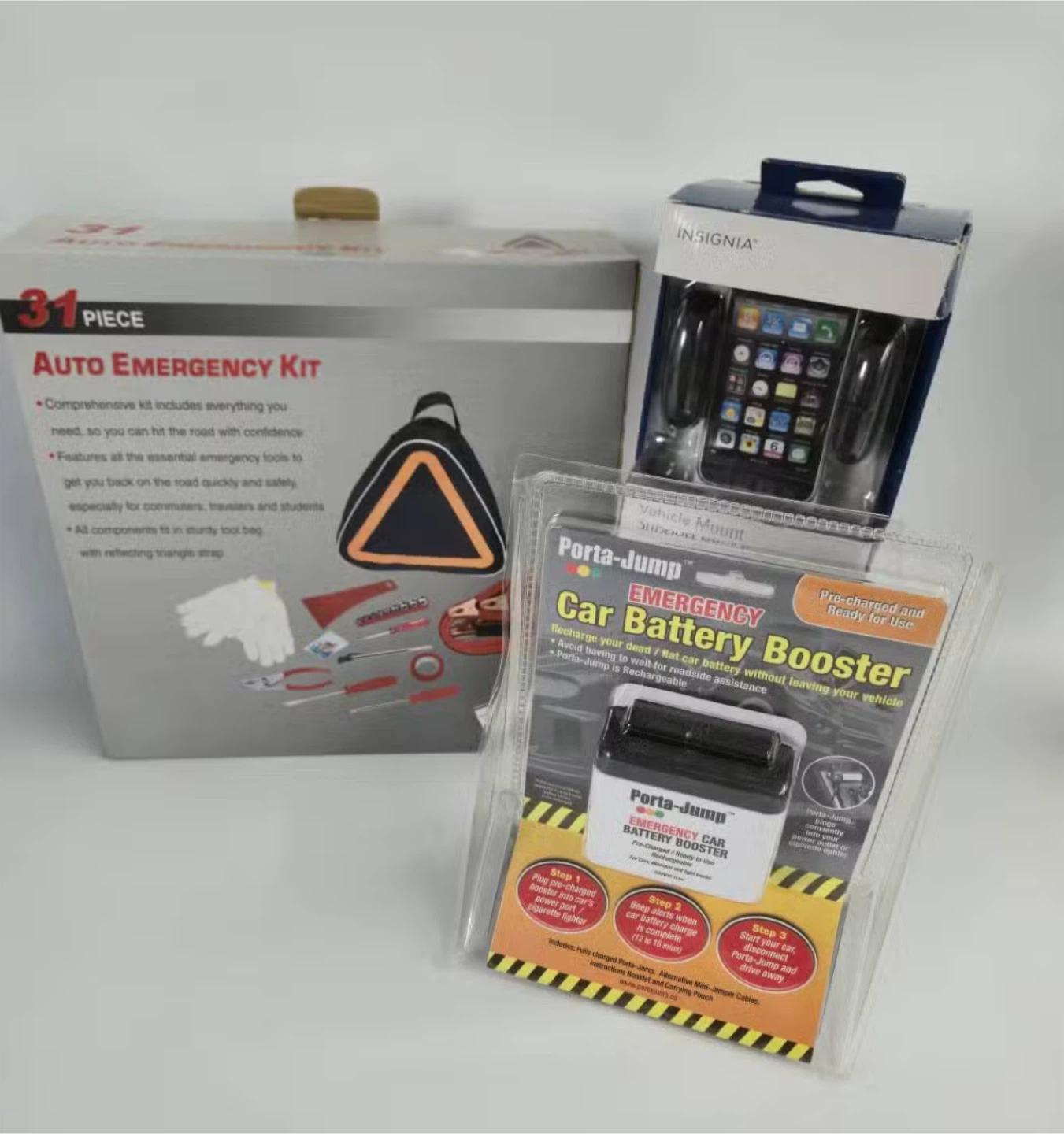 Auto Emergency Kit, Car Battery Booster & Phone Mount