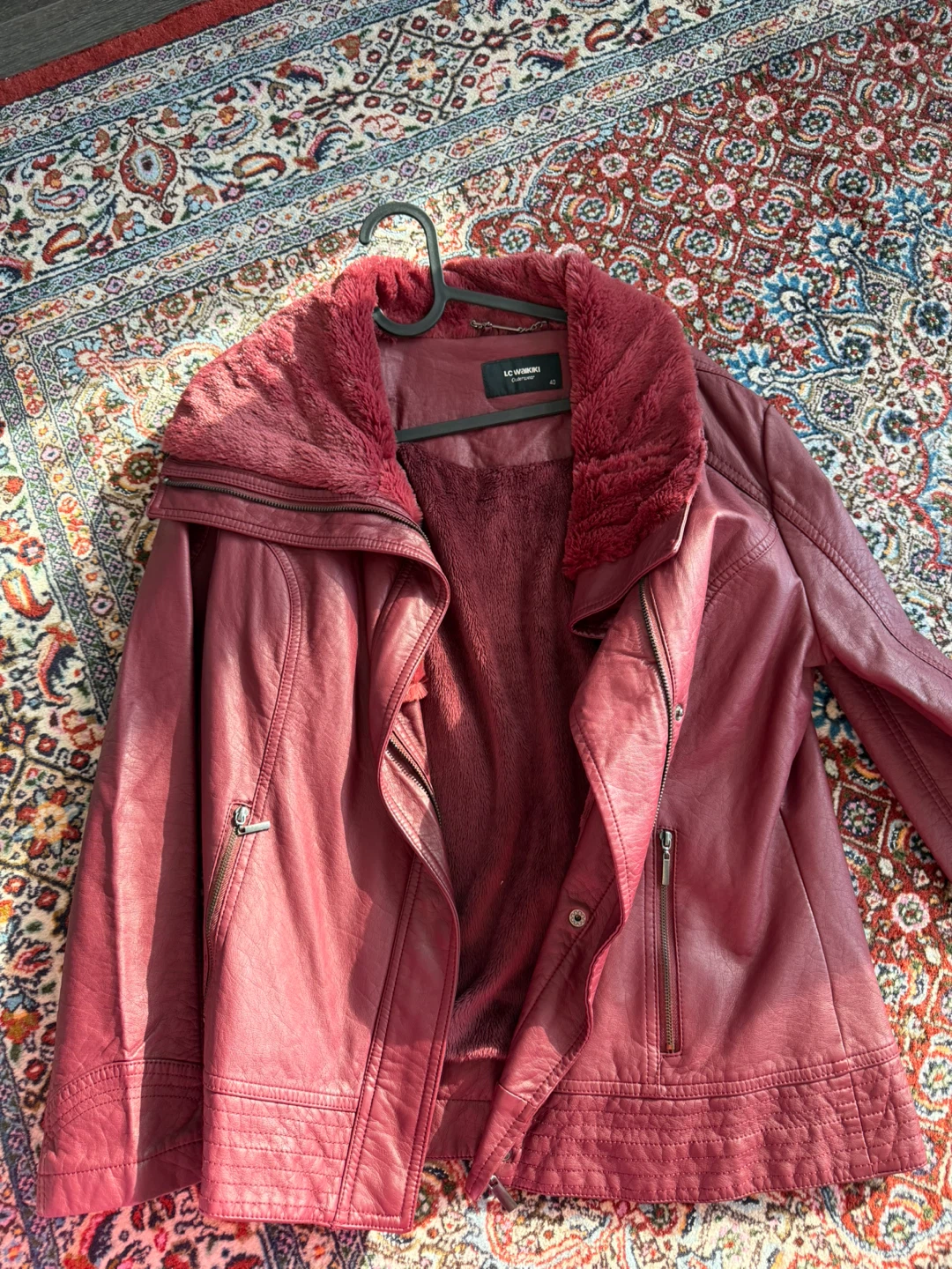 LC Waikiki Burgundy Faux Leather Jacket - Size XL