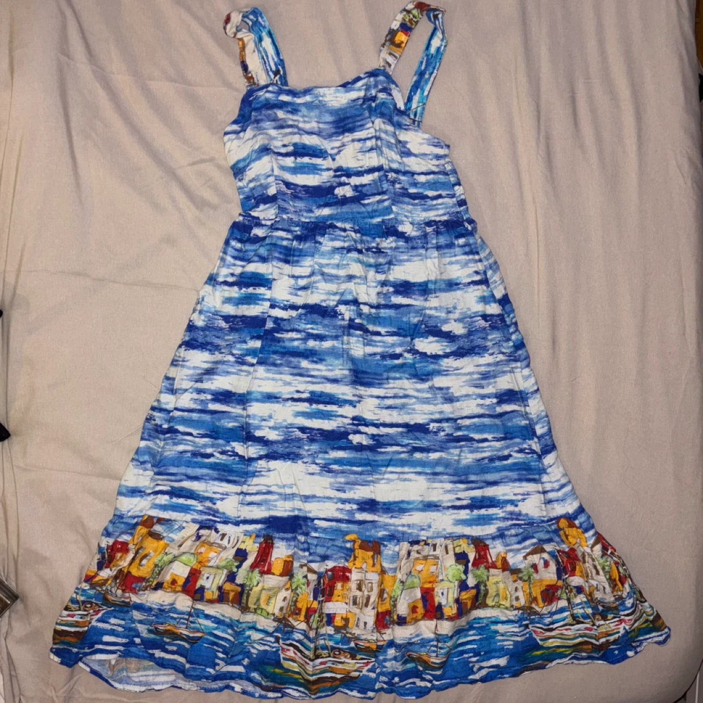 Blue & White Italian linen Sundress with Coastal Print