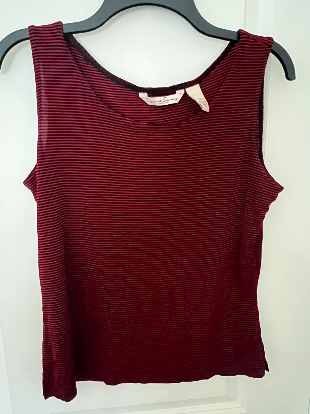 Tan Jay Tank Top - Burgundy & Black Stripes