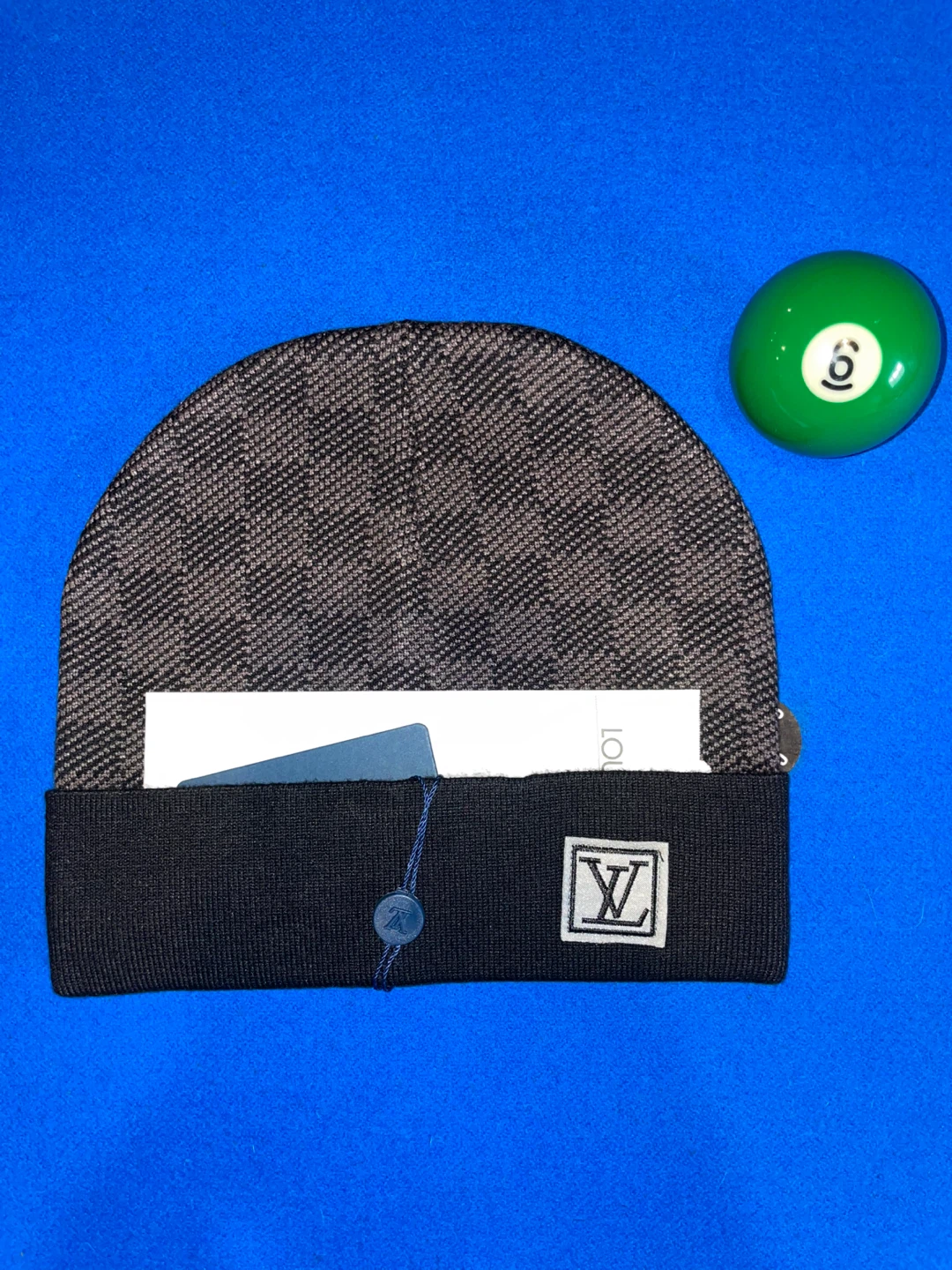 Black and Grey Beanie with Purchase Receipt