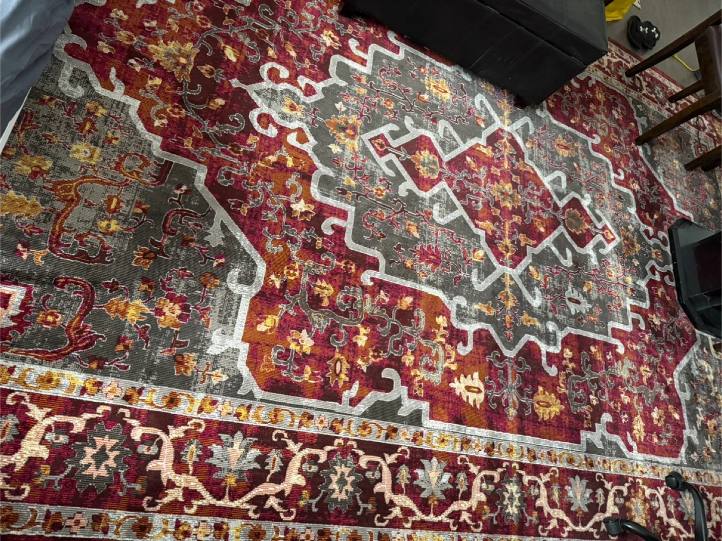 Area Rug - Red, Grey, and Gold
