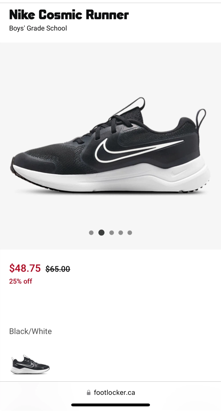 Nike Cosmic Runner boys Black/White Size 6Y