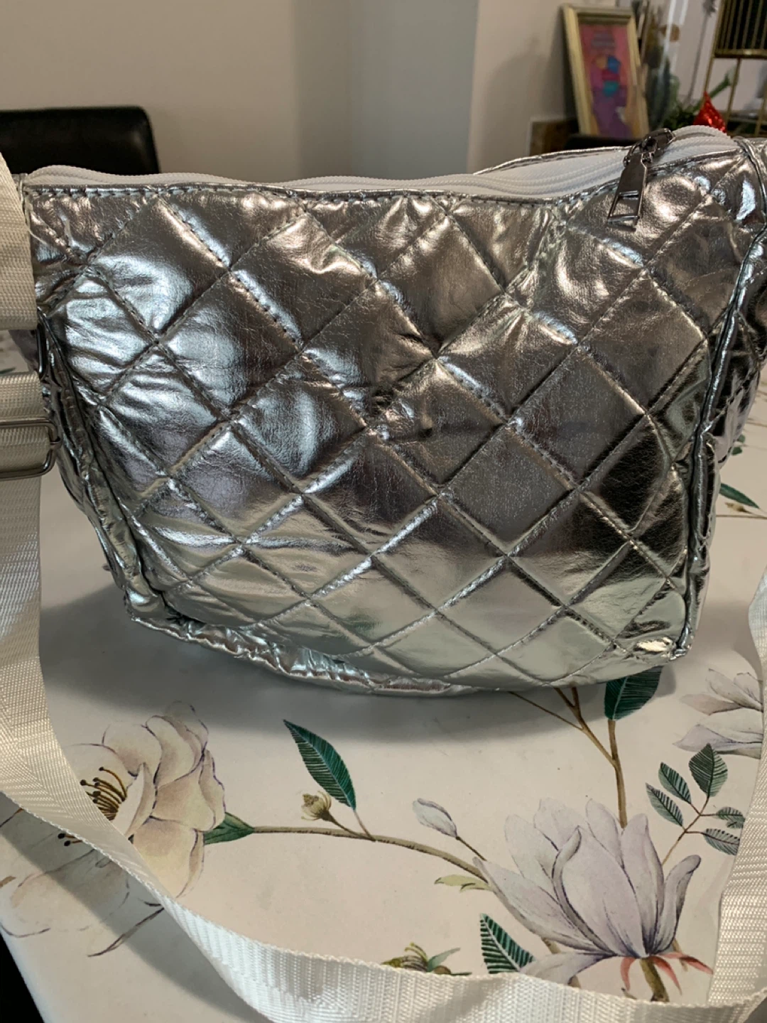 MZ Wallace Silver Quilted Crossbody Bag