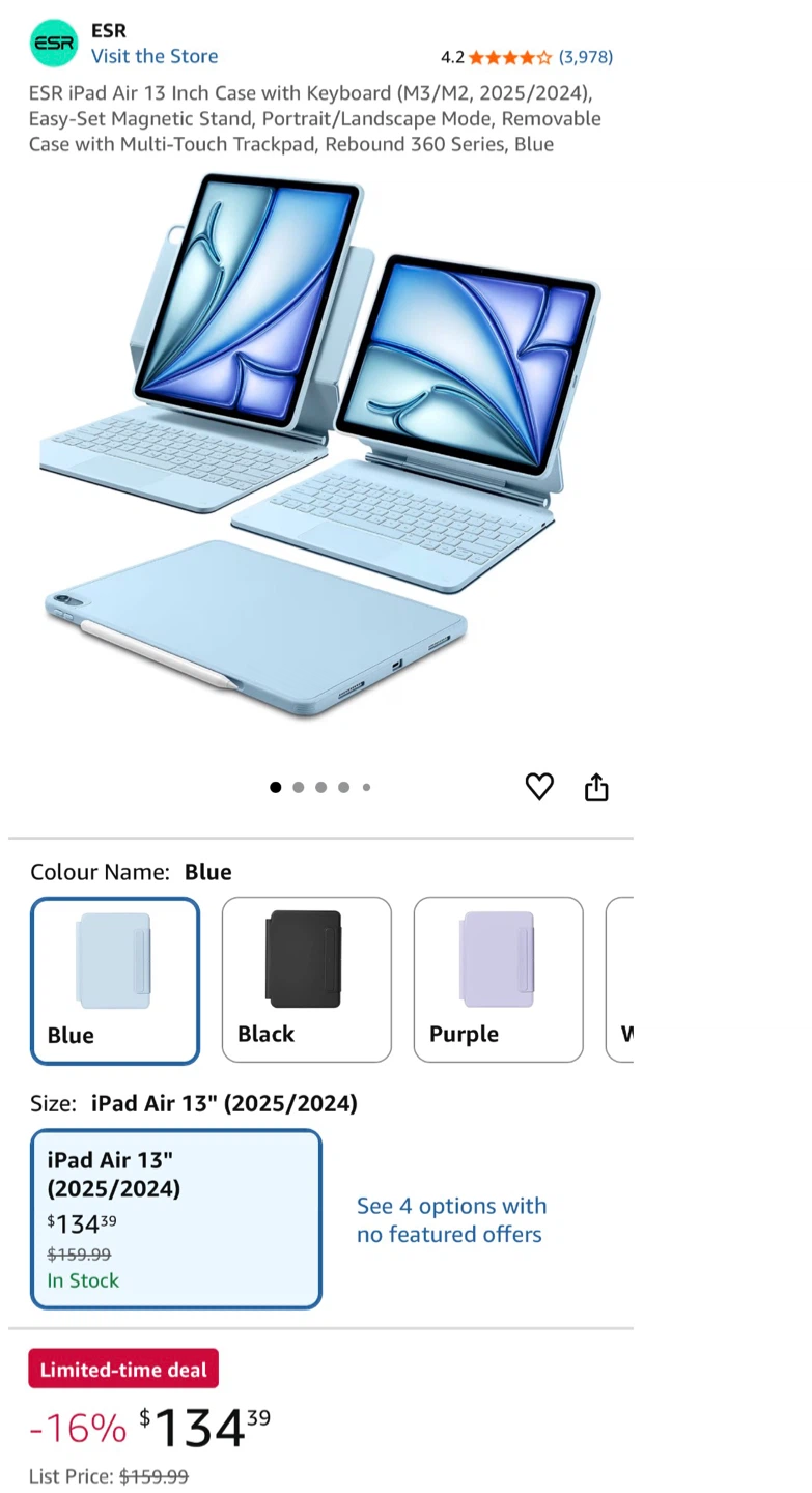 ESR iPad Air 13" (M3/M2) Case with Keyboard - Blue - photo 2