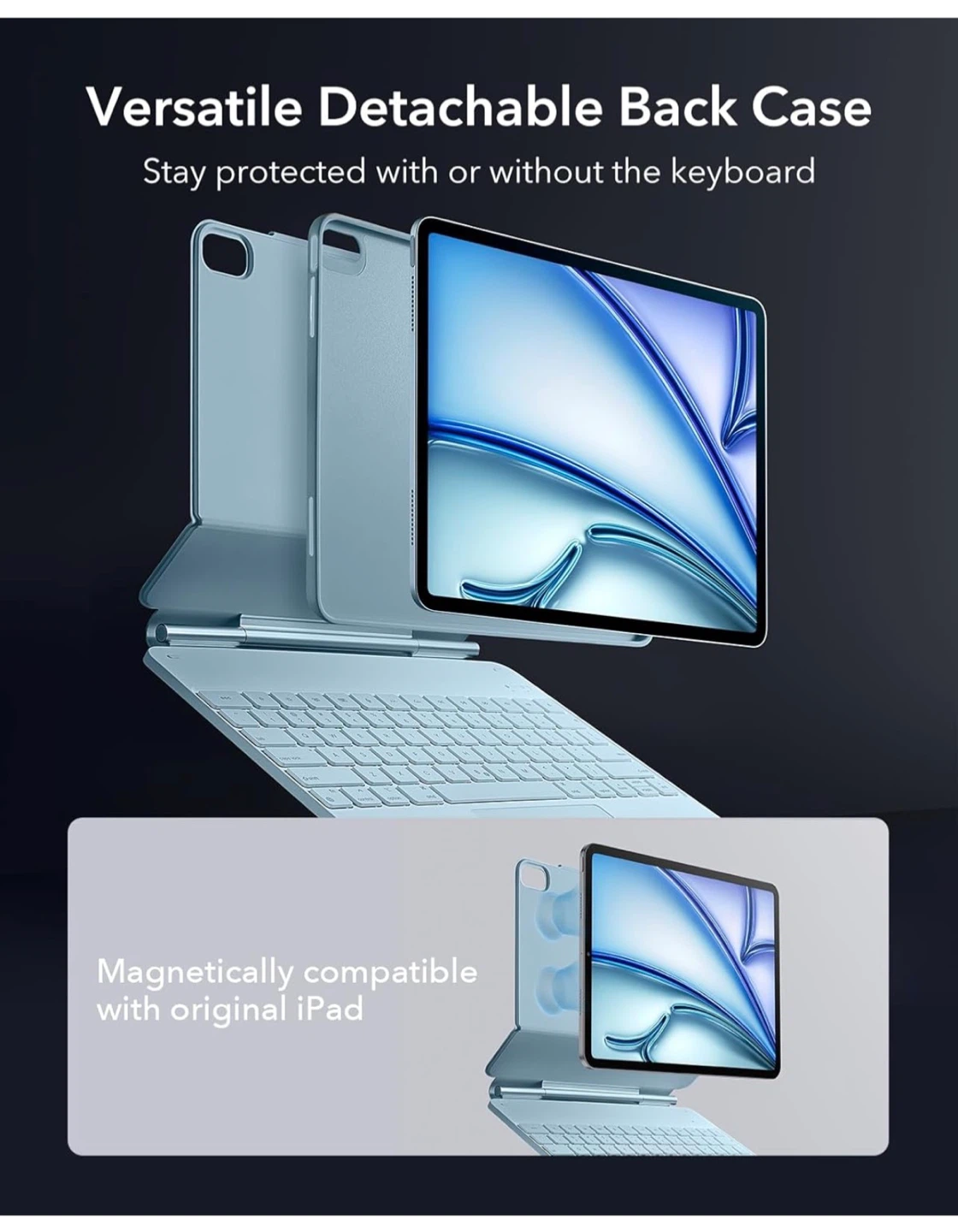 ESR iPad Air 13" (M3/M2) Case with Keyboard - Blue - photo 3