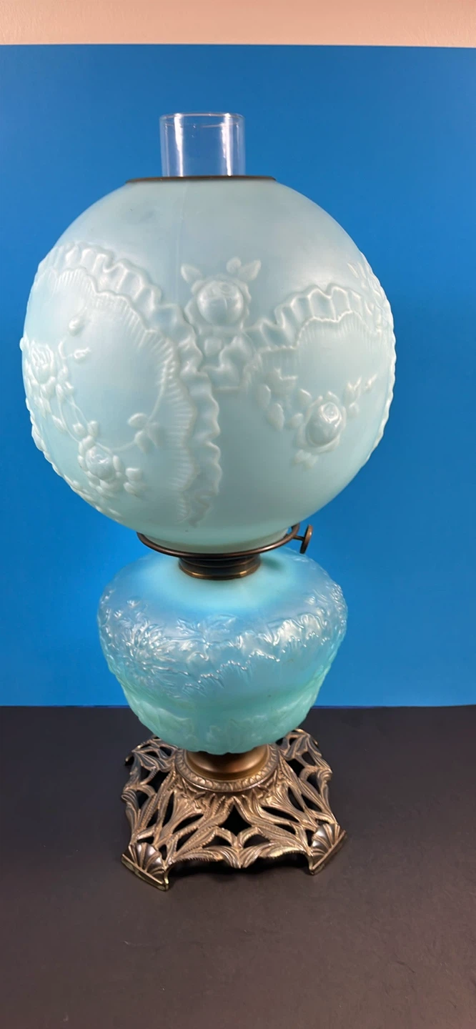 Antique Light Blue Oil Lamp