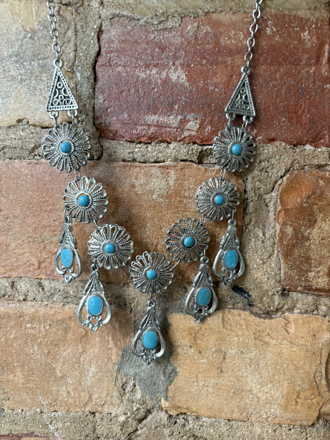 Silver Tone Boho Turquoise Necklace