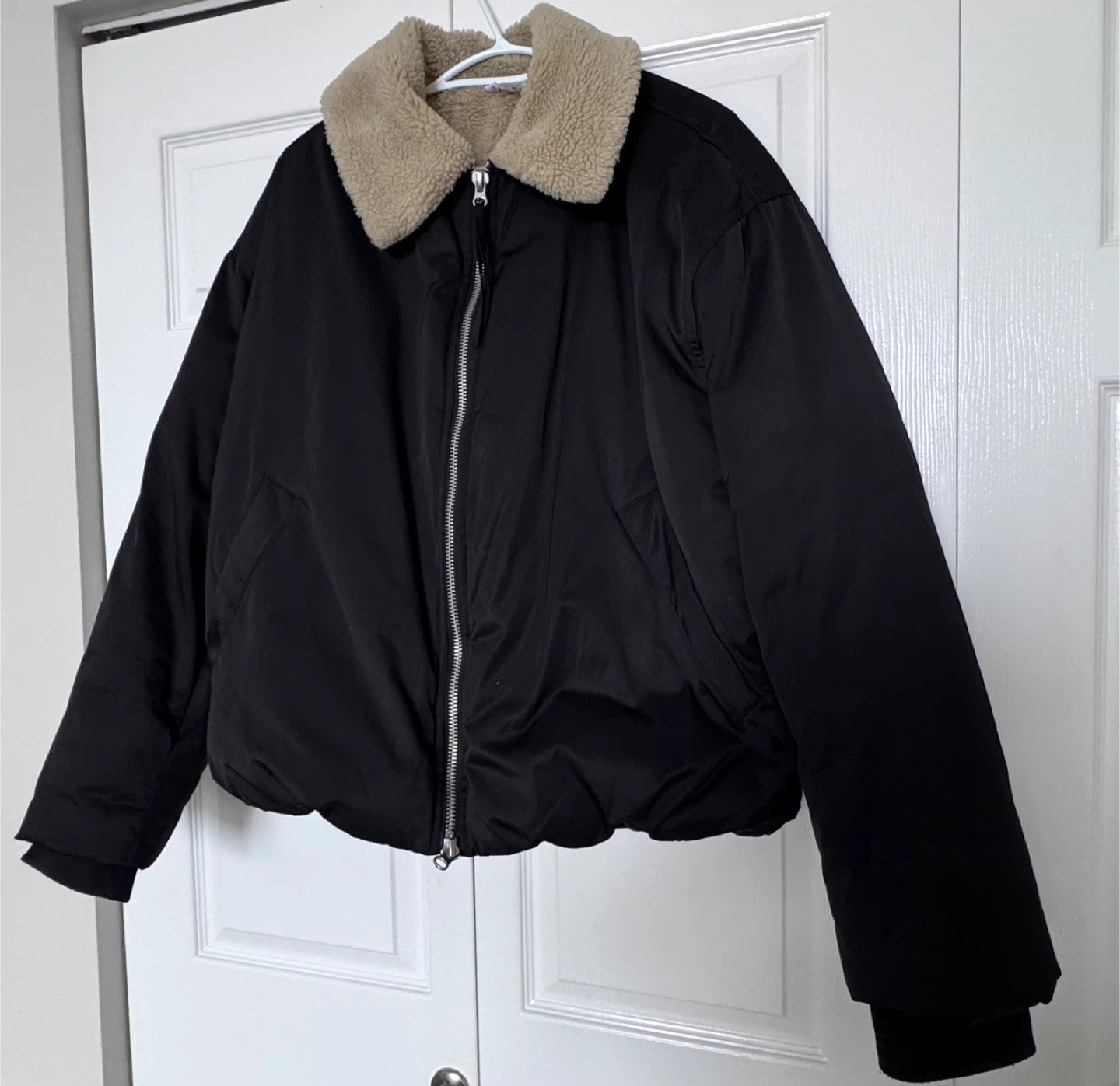 Zara Black Jacket with Faux Shearling Collar - Size M