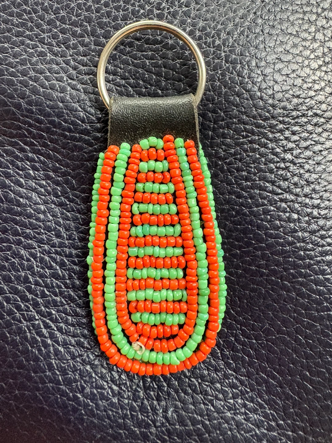 Handmade Beaded Keychain - Green & Orange - from South Africa