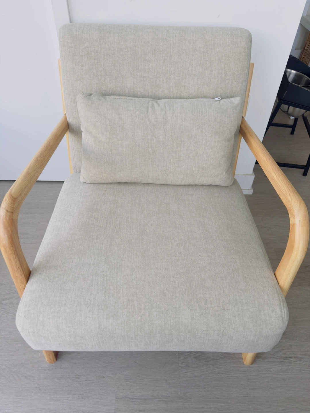 Beige Accent Chair with Wooden Frame - photo 2