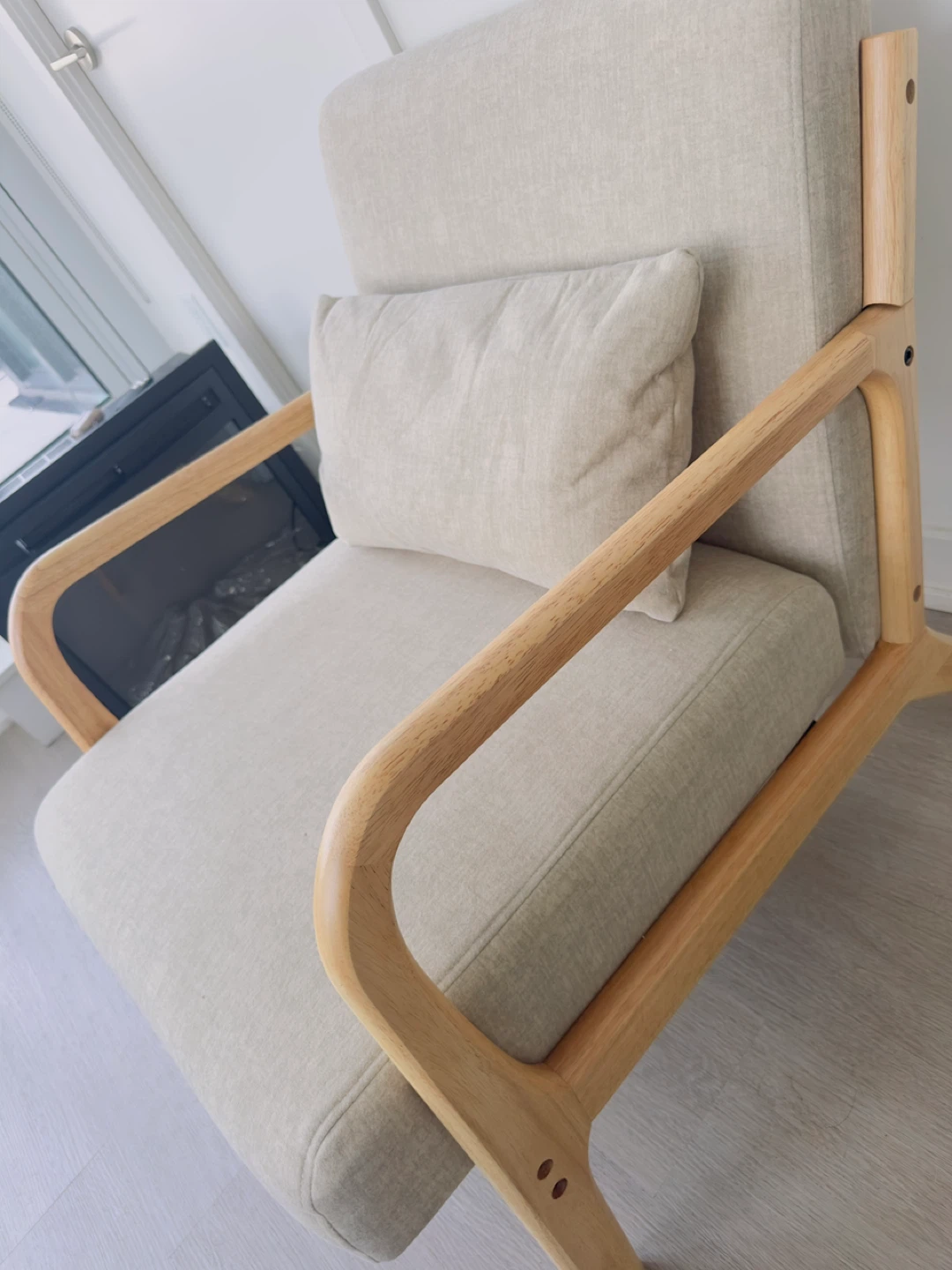 Beige Accent Chair with Wooden Frame - photo 3