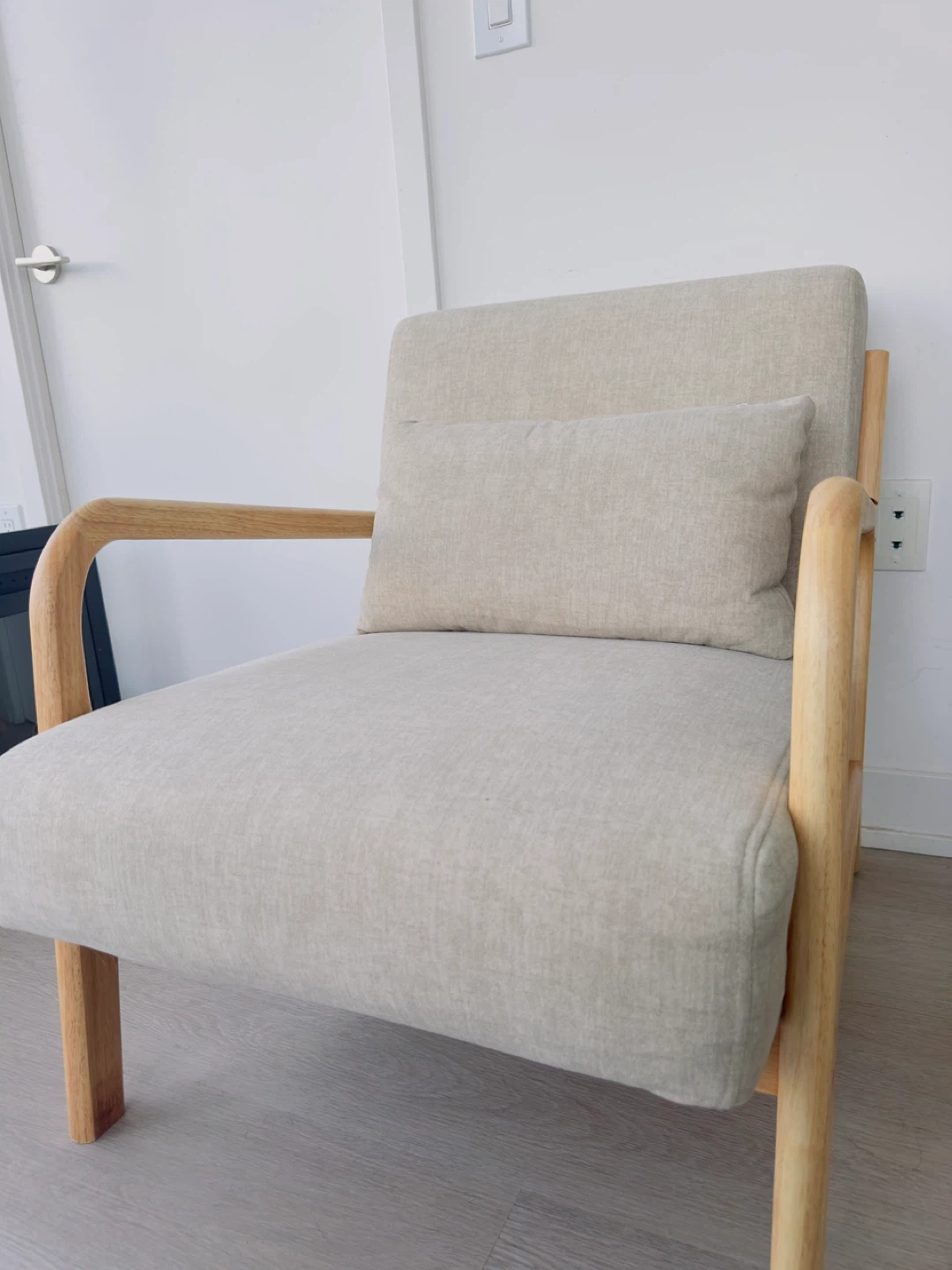 Beige Accent Chair with Wooden Frame