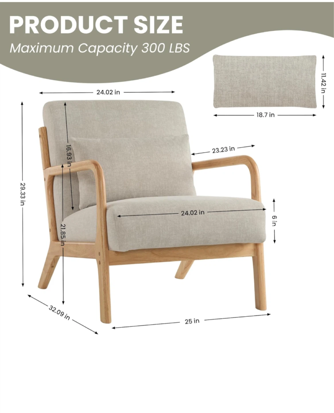 Beige Accent Chair with Wooden Frame - photo 4