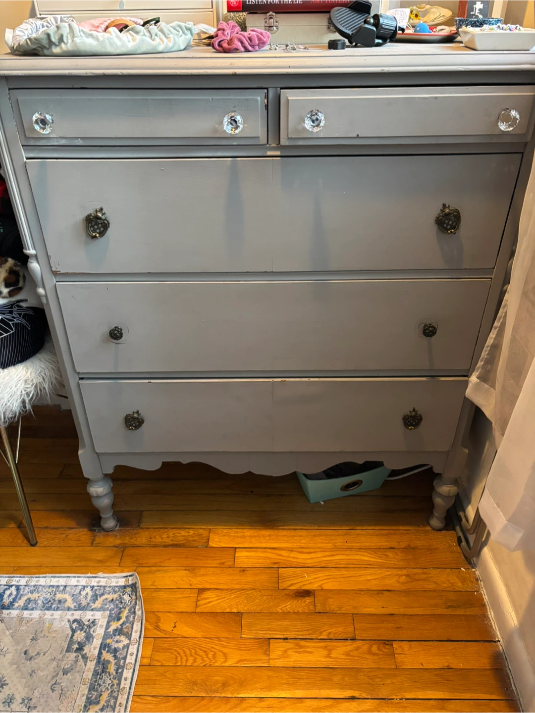 Gray Dresser with Crystal Knobs