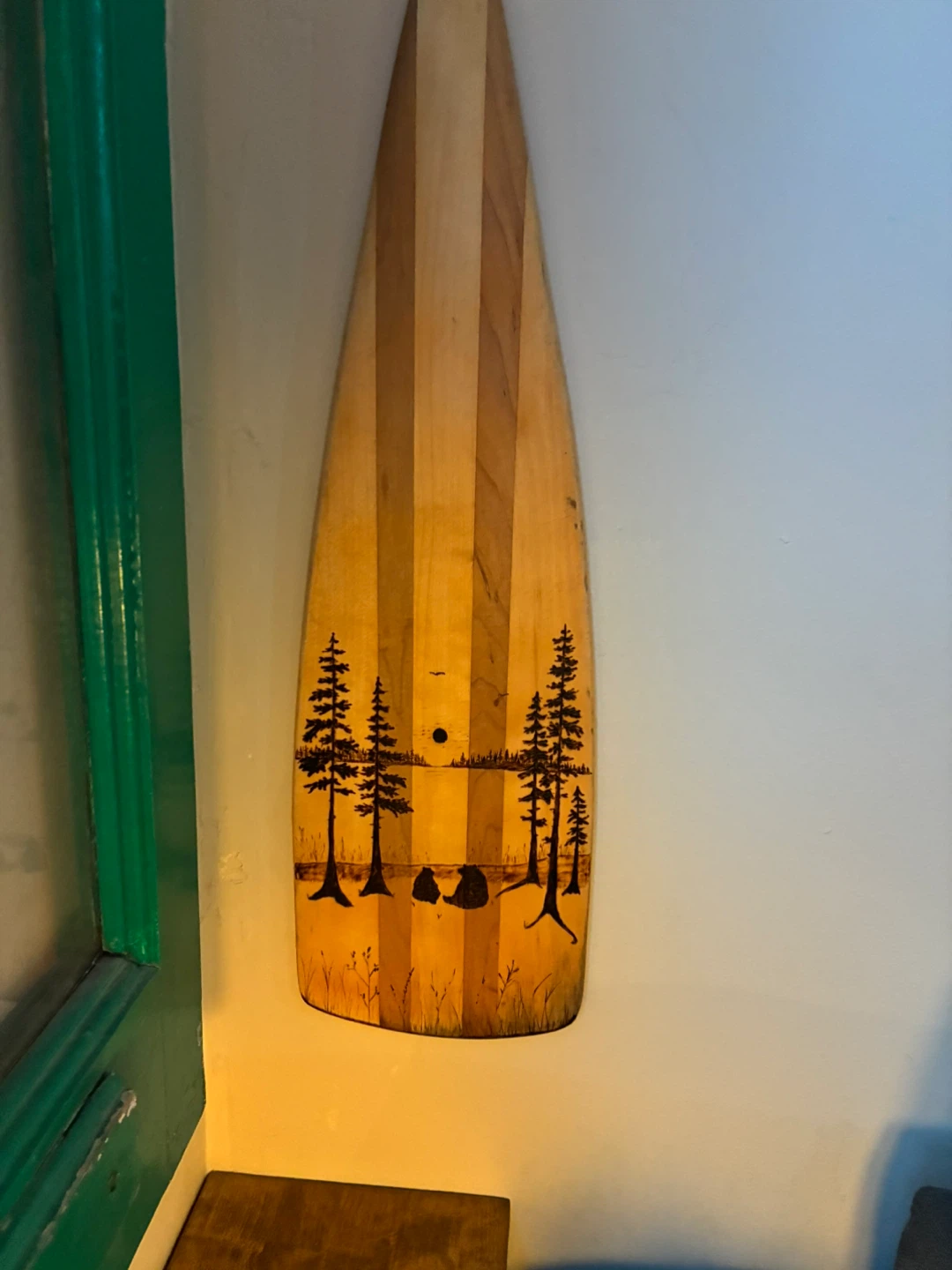 Wooden Canoe Paddle with Forest Design - photo 3