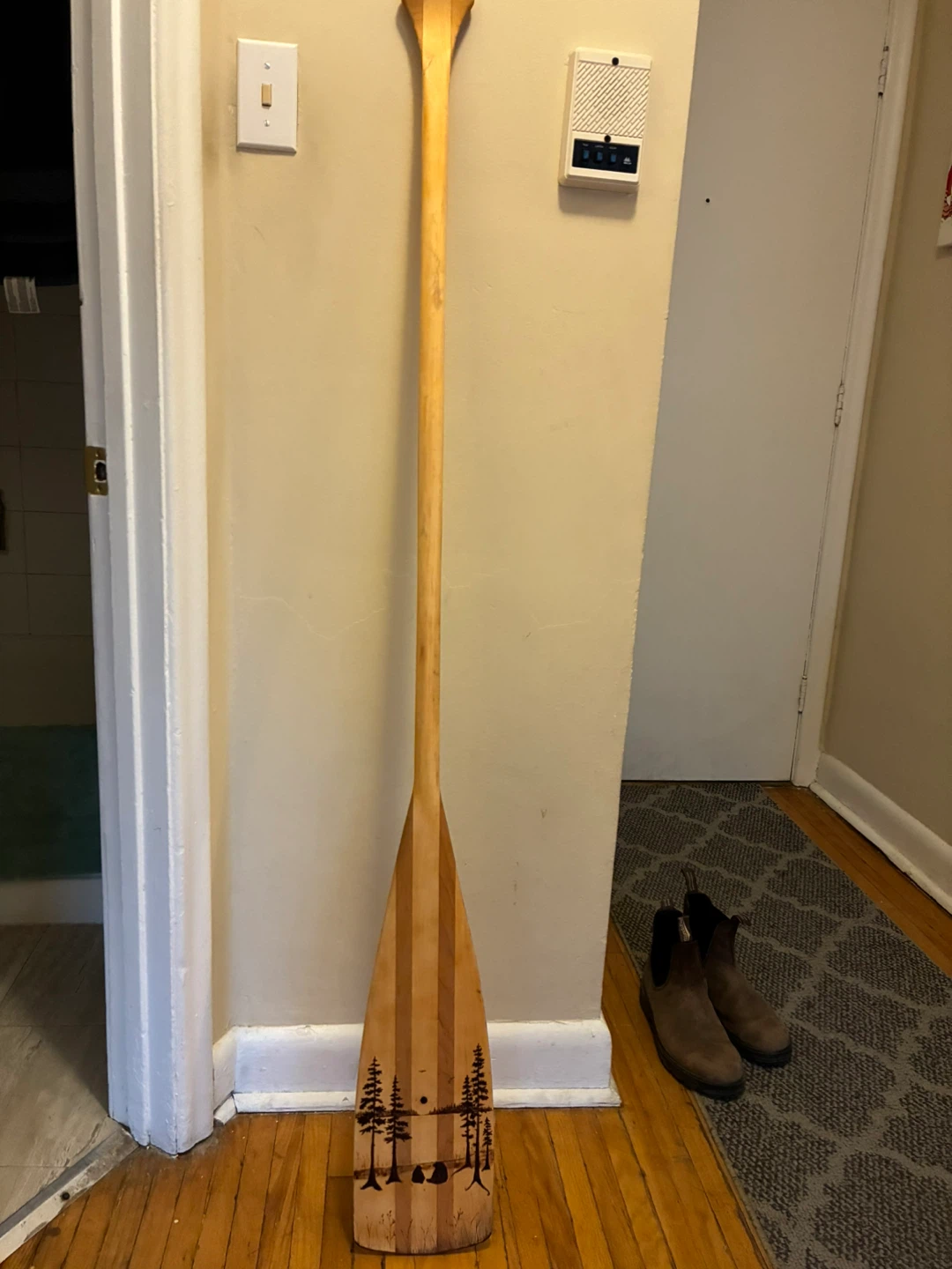 Wooden Canoe Paddle with Forest Design - photo 2