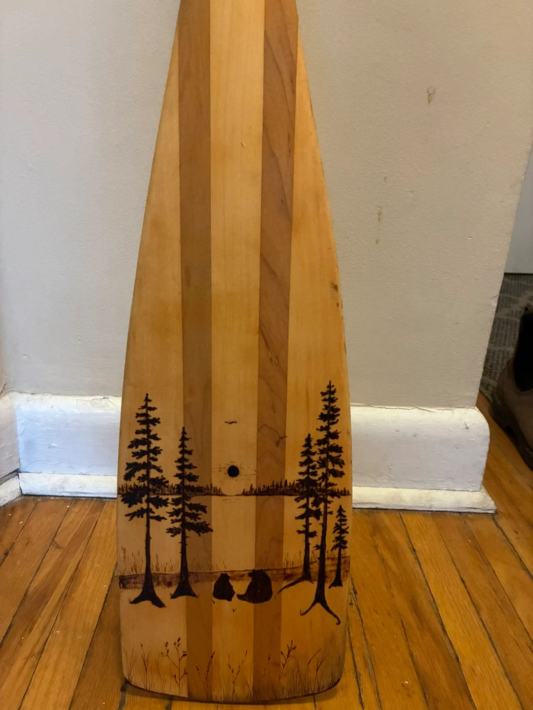 Wooden Canoe Paddle with Forest Design