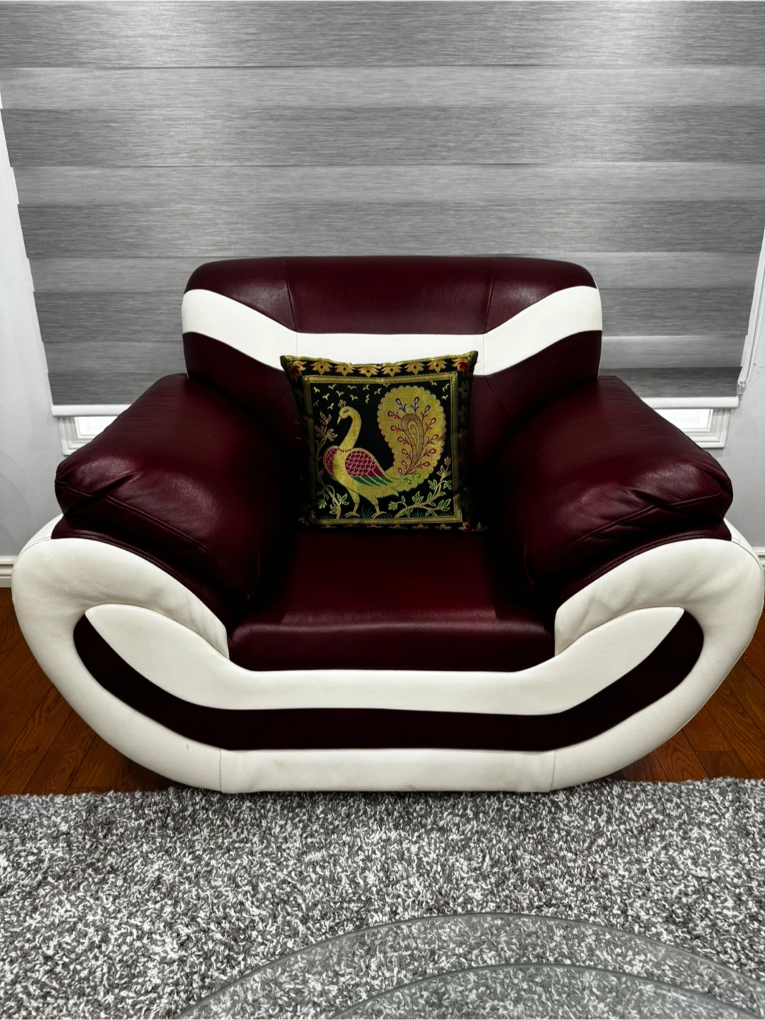 Burgundy and White Leather Sofa Set - photo 2