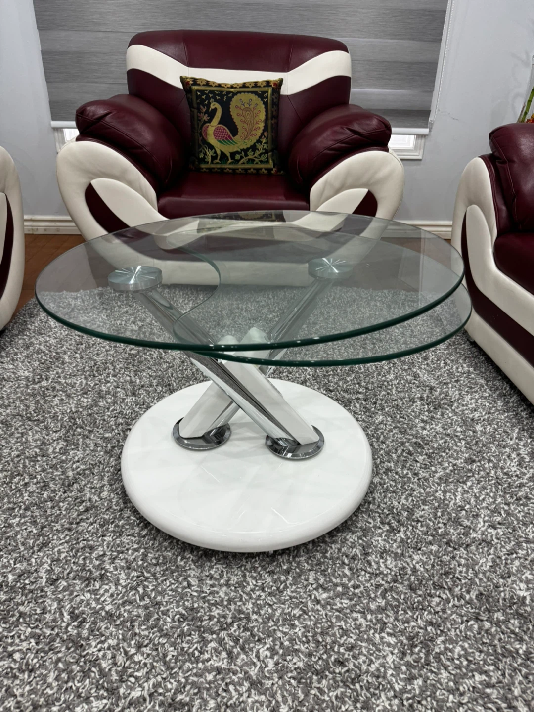 Burgundy and White Leather Sofa Set - photo 5
