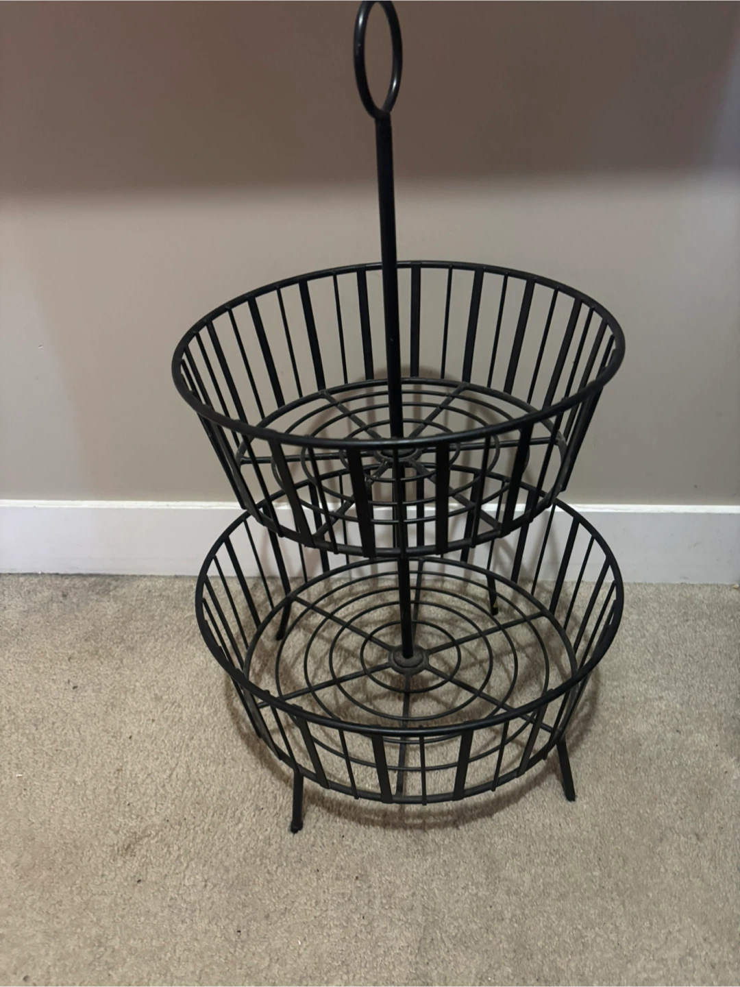 Two-Tiered Black Metal Fruit Basket