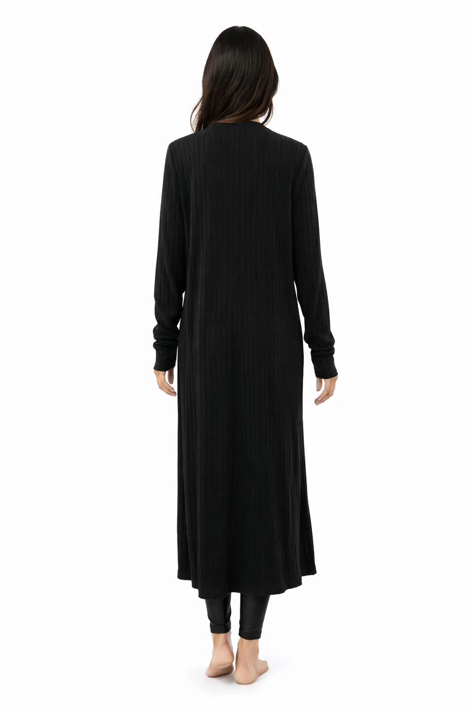 Revamped Black Ribbed Long Cardigan Dress Women XL - photo 3