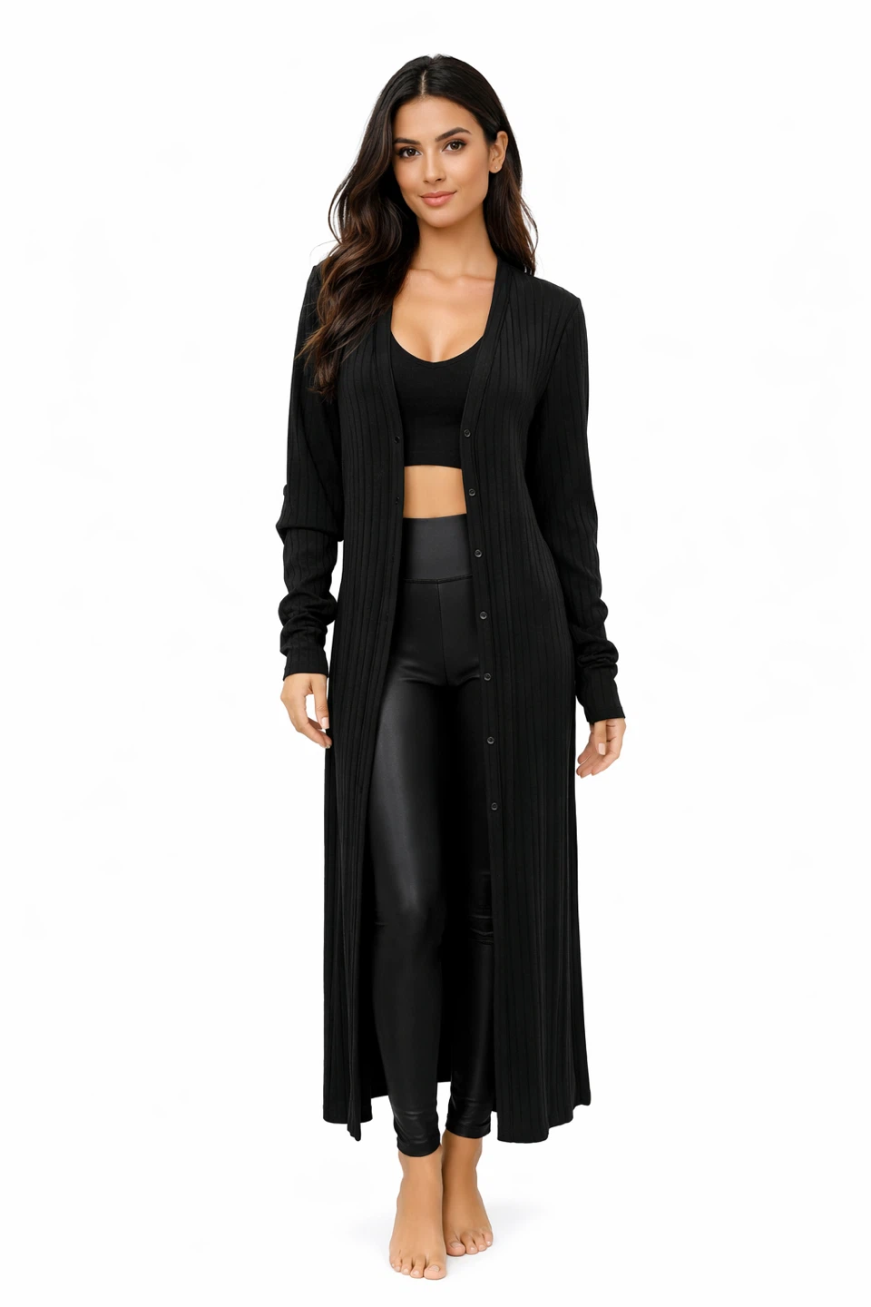 Revamped Black Ribbed Long Cardigan Dress Women XL - photo 2