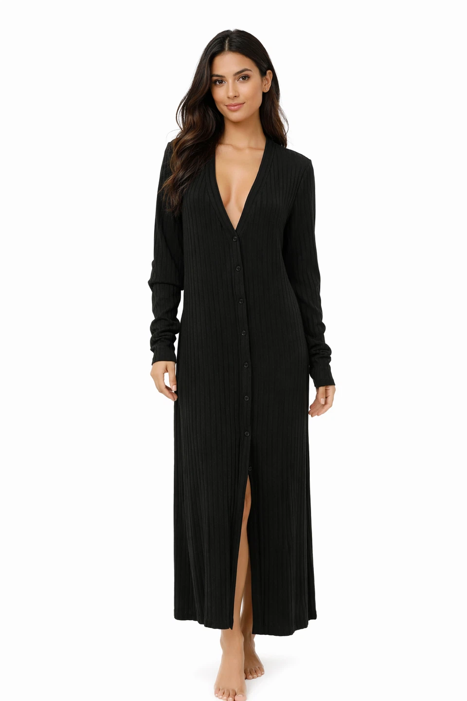 Revamped Black Ribbed Long Cardigan Dress Women XL