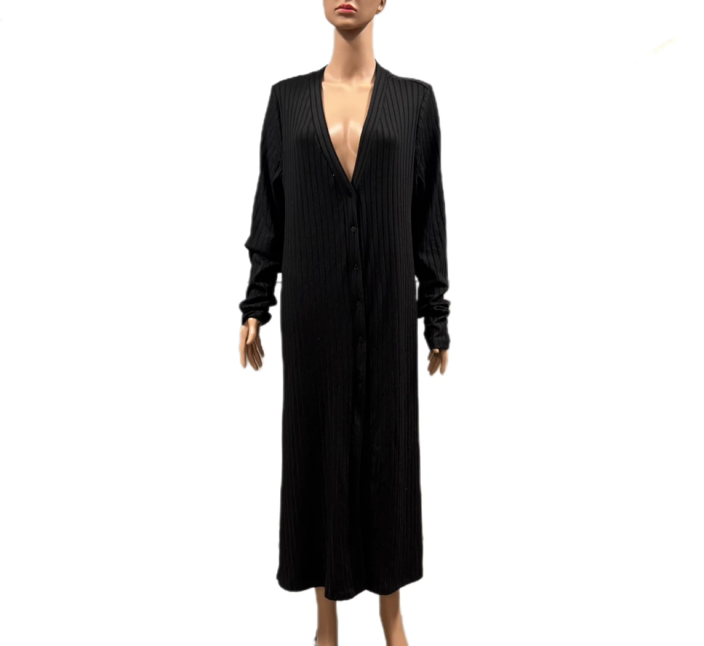 Revamped Black Ribbed Long Cardigan Dress Women XL - photo 4