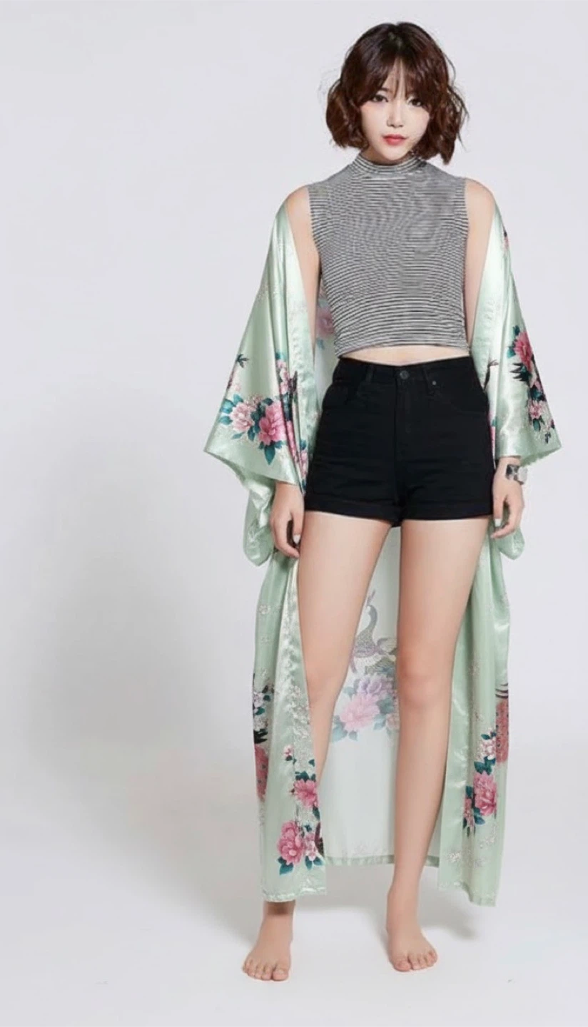 Floral Peacock Print Kimono Robe