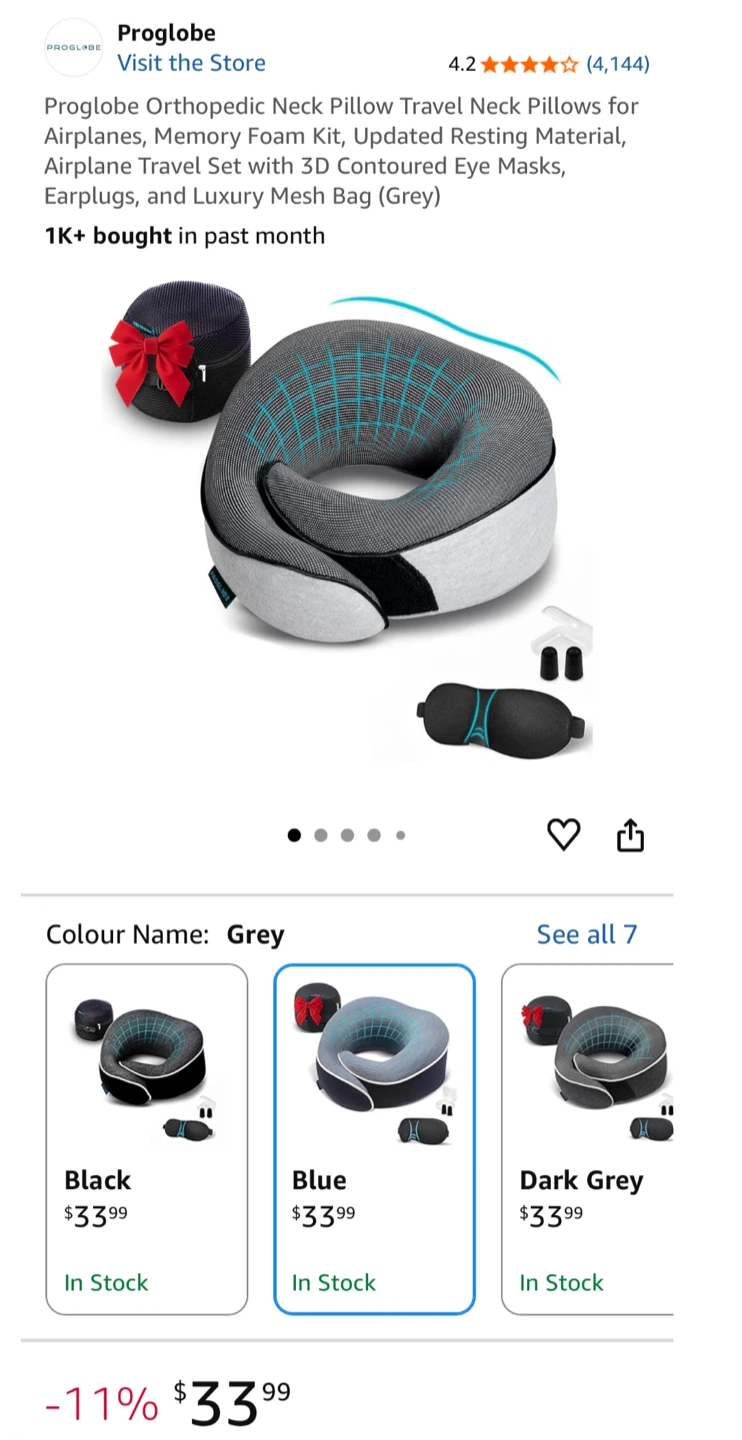 New Proglobe Orthopedic Neck Pillow Travel Neck Pillow  Kit
