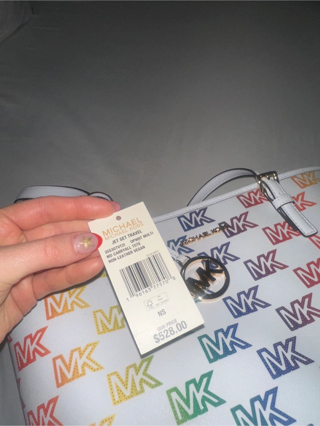 Michael Kors Tote Bag - White with Rainbow MK Logo - photo 2