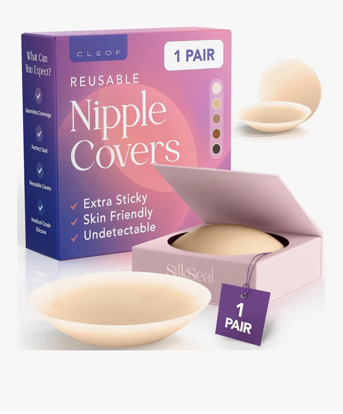 SilkSeal Reusable Nipple Covers, Caramel, Size S
