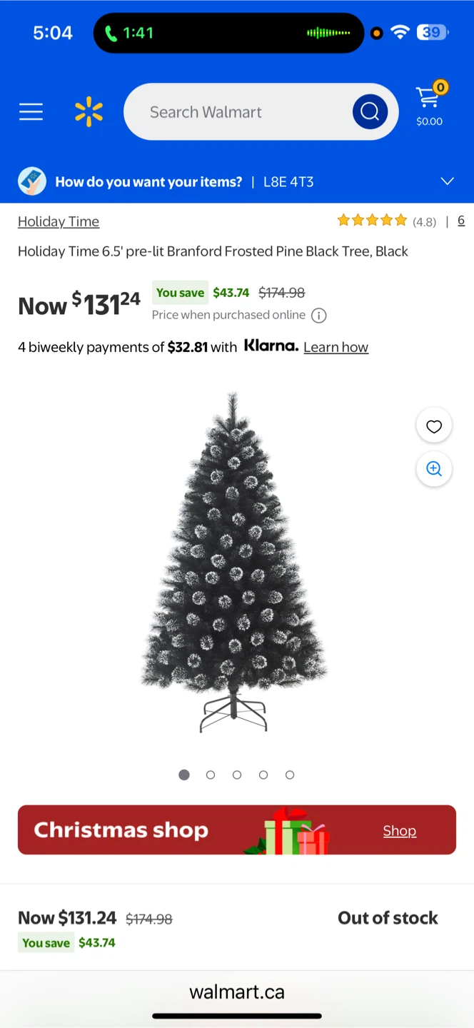 New Holiday Time 6.5' Pre-Lit Branford Frosted Pine Black Tree