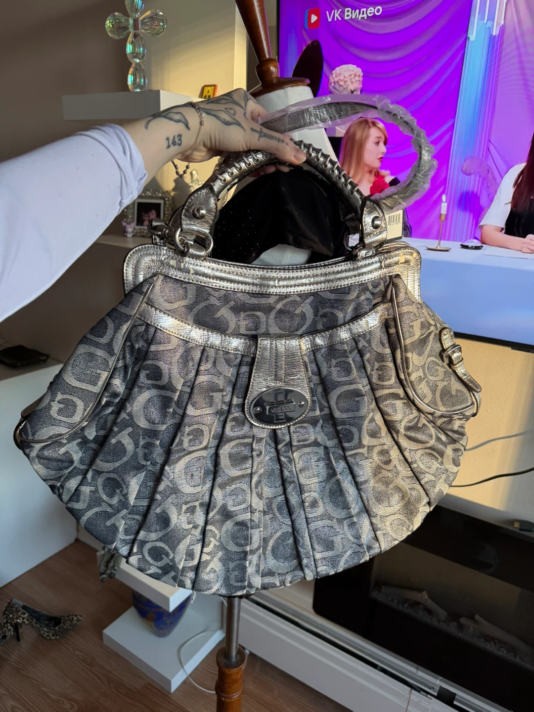 Guess Dome Satchel Bag - Silver/Grey - photo 2