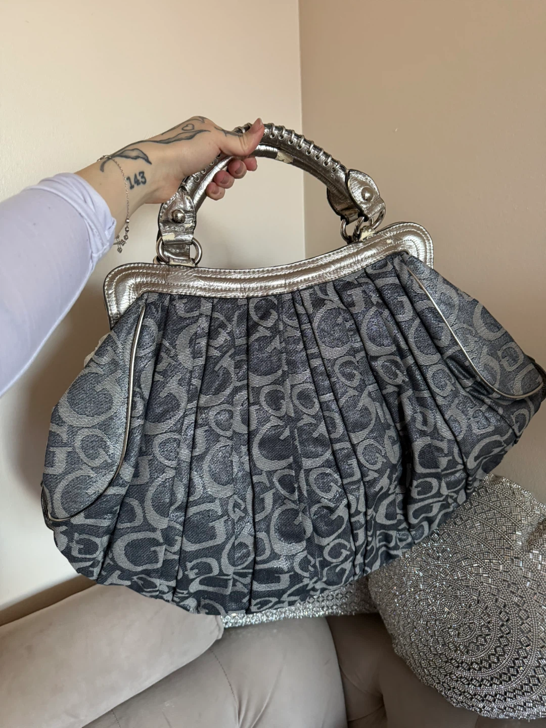 Guess Dome Satchel Bag - Silver/Grey - photo 3