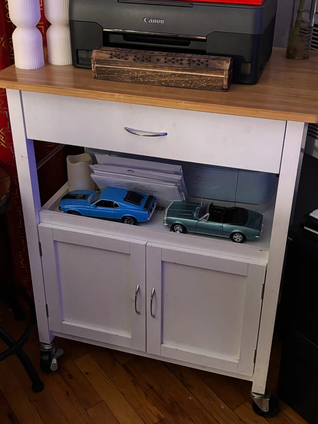 White Kitchen Cart with Cabinet