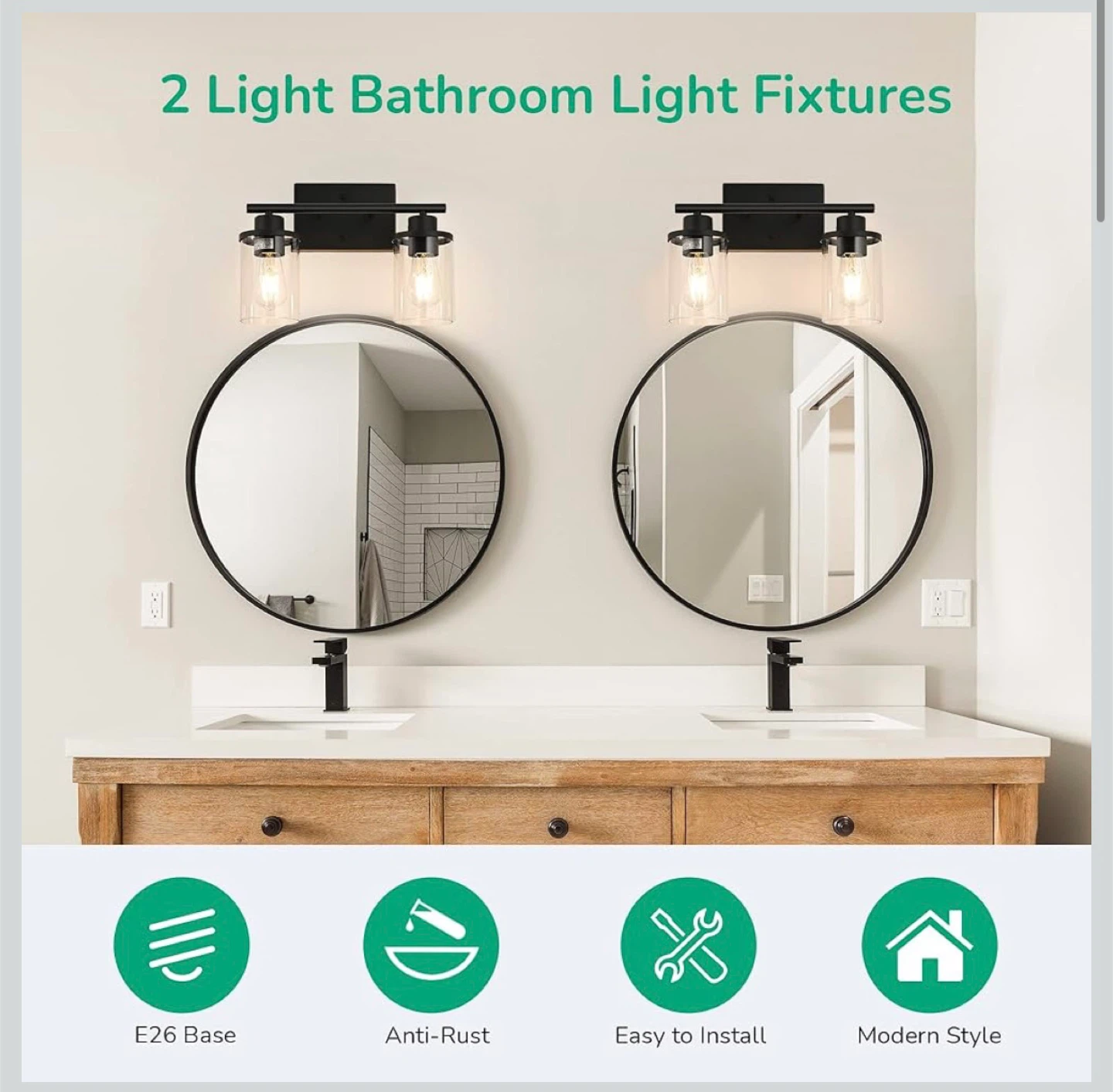 Bathroom Vanity Light, 2 Light Bathroom Light Fixtures - photo 2