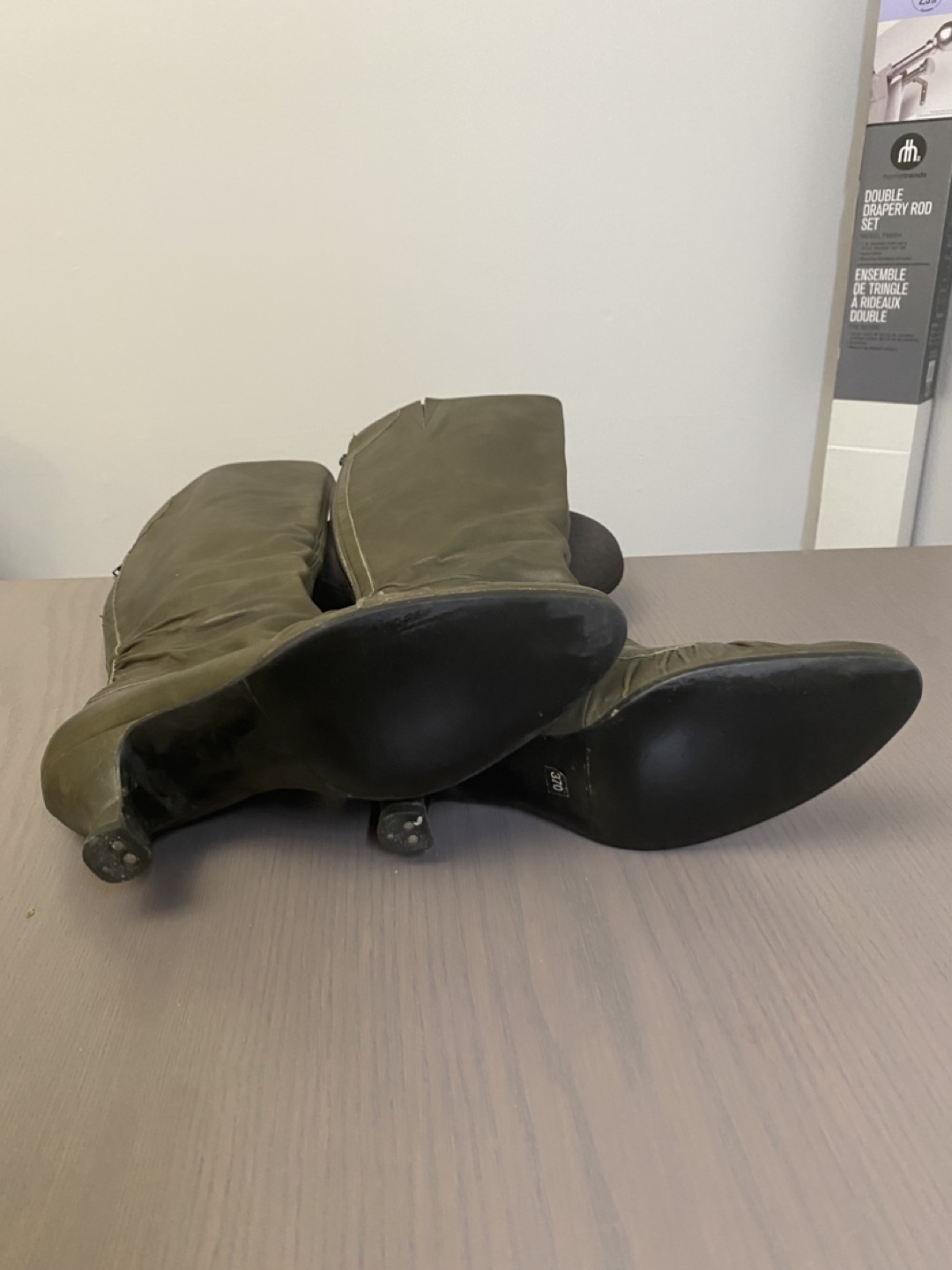 Olive Green Leather Knee-High Boots - photo 3