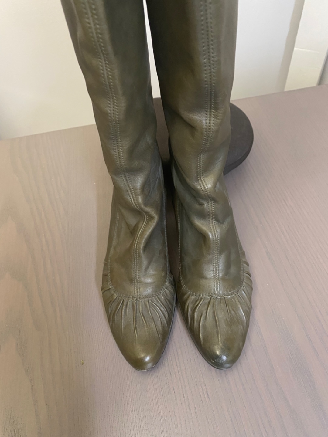 Olive Green Leather Knee-High Boots - photo 2
