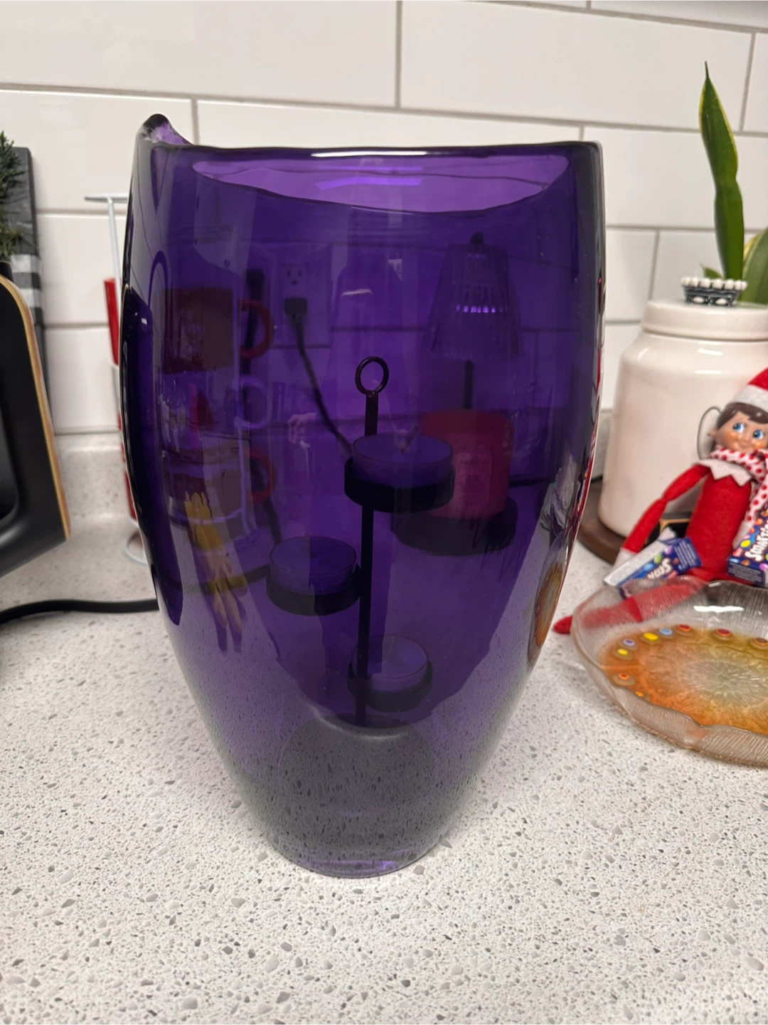 Purple Glass Vase with Candle Holder