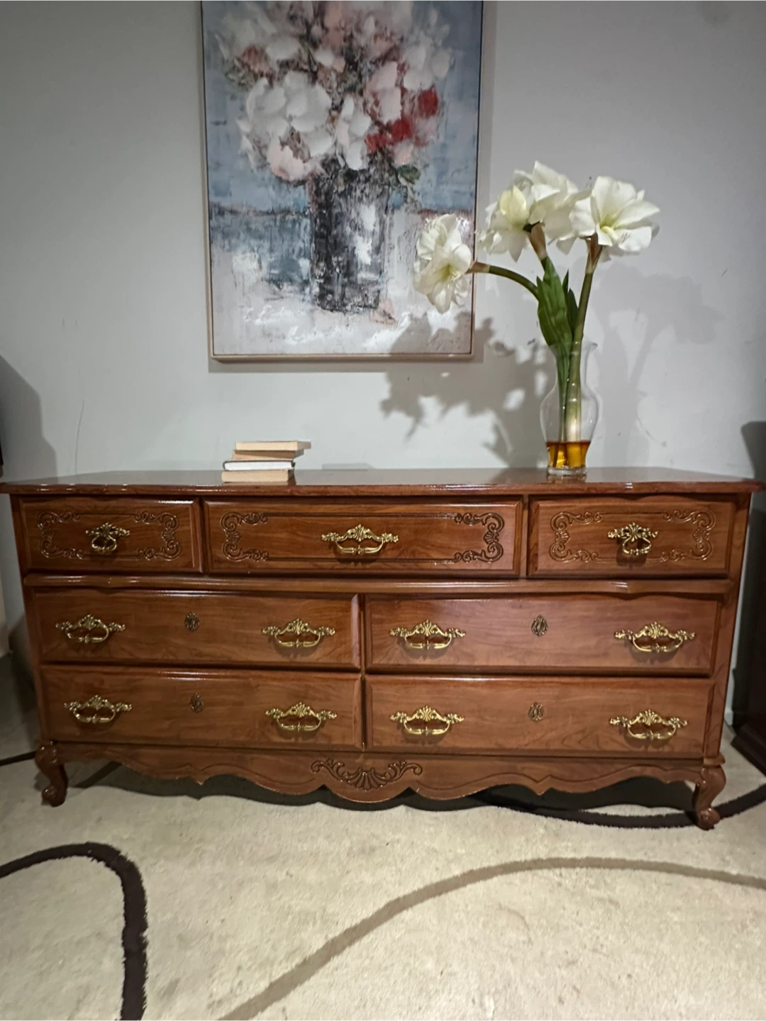 Wood Dresser with Gold Handles