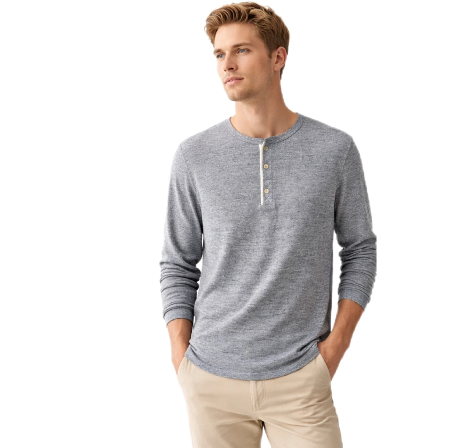GAP Men’s Long Sleeve Henley Shirt XL Gray New With Tag