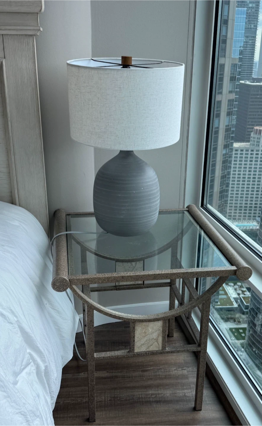 Nightstand with Glass Top and Lamp