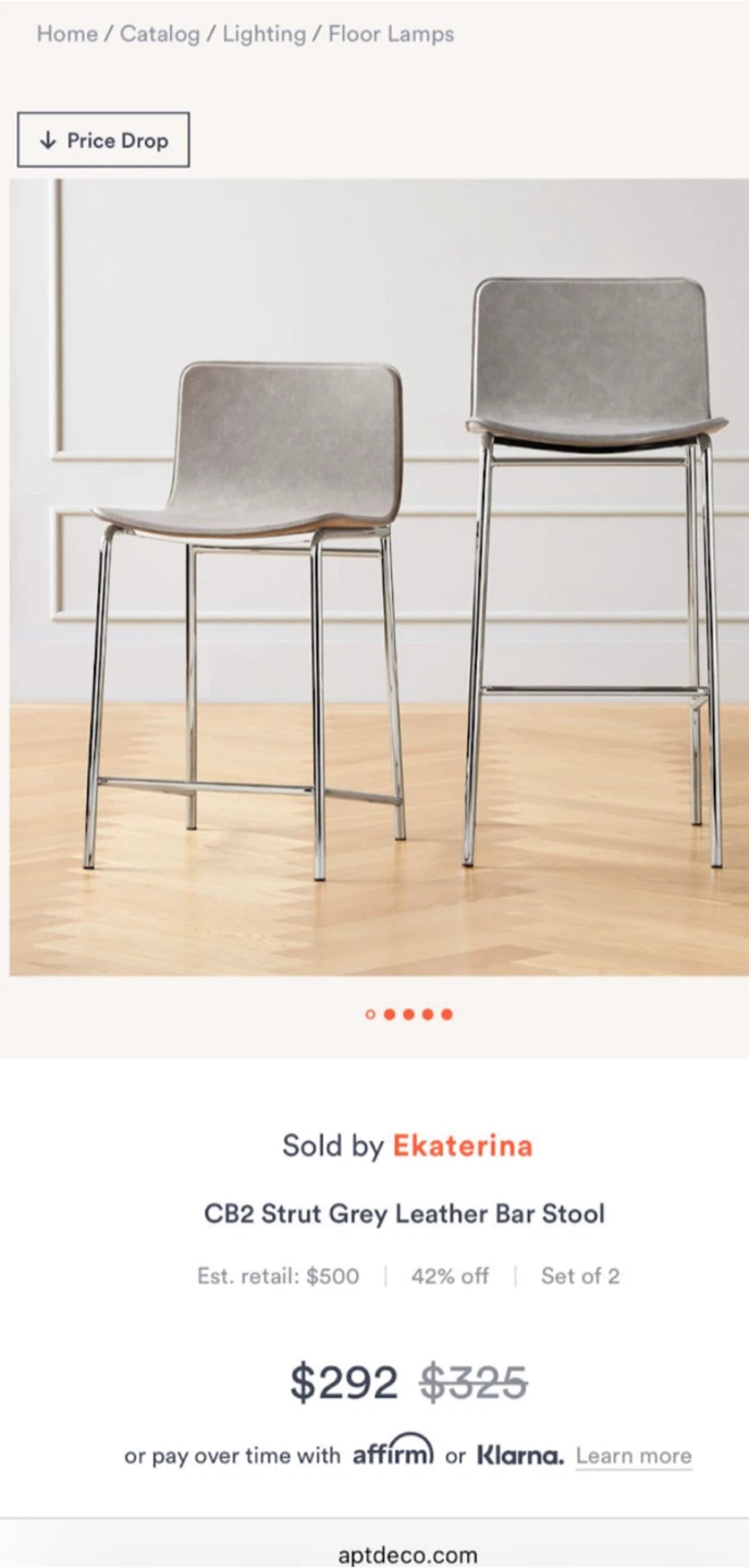 CB2 Strut Grey Leather Bar Stool - photo 2