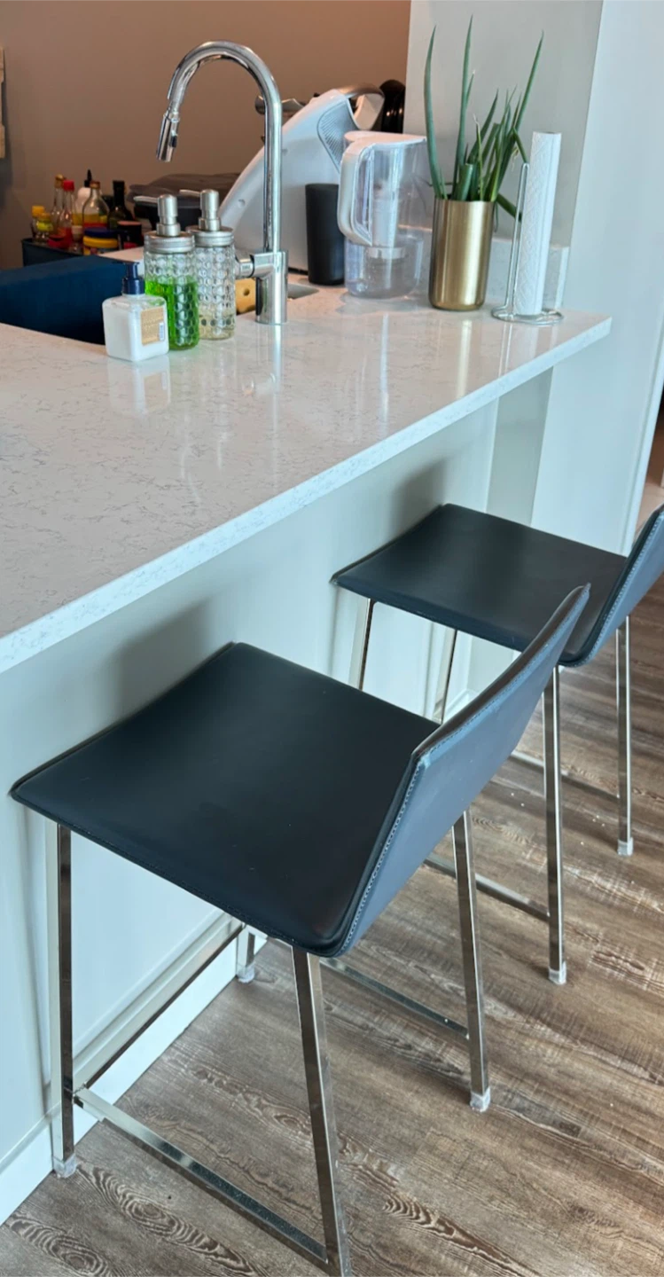 CB2 Strut Grey Leather Bar Stool